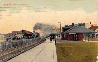 C.  1910 Railroad Depot Freeport Li Ny Post Card