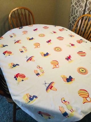 Vintage Shabby Chic Cotton Kitchen Tablecloth Southwest Mexican Wilendur?