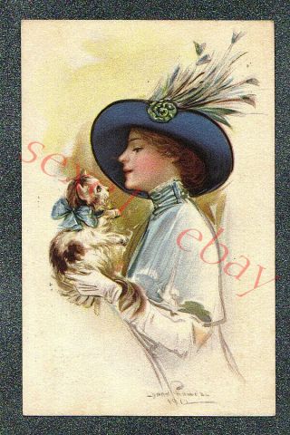 Gibson Girl W Hat Holding A Cat - Circa 1914 Postcard Grade 5