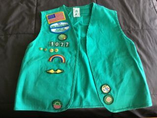 Junior Girl Scout Uniform Vest Size Large 16 With Patches And Pins