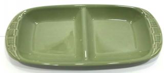 Longaberger Pottery Woven Traditions Sage Green Divided Serving Tray Dish