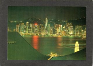 Hong Kong - Central District At Night.  National Co.  Colour Postcard.