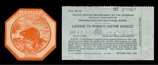 1935 Grand Canyon National Park,  Entrance Permit Sticker & Drivers License