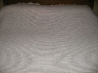Vintage Acrylic Woven Waffle Weave White Blanket Twin 72 " By 80 " White