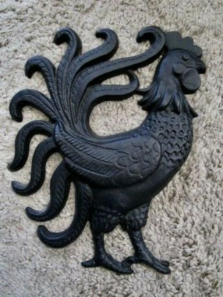 Vintage Heavy Cast Iron Metal Wall Hanging Decor Plaque Black Rooster