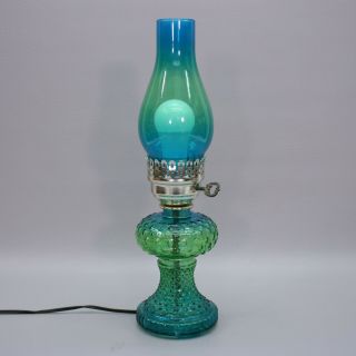 Vintage 16 " Blue/green Hobnail Lamp Glass Chimney Table Desk Hurricane Light