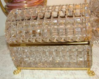 Ormolu French Crystal Baccarat Jewelry Casket Trinket Box Hinged Lid & Paw Feet