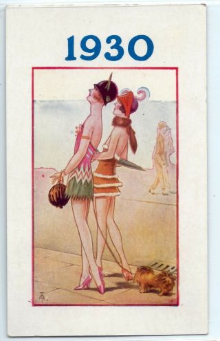 1930 Flapper Girls In Bathing Suits,  Domestic Comics Postcard,  Fashion