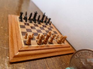 Artisan Crafted Dollhouse Miniature Signed Geoffrey Wonnacott Chess Game IGMA 5