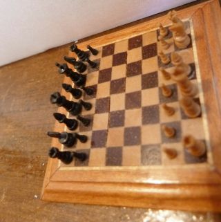 Artisan Crafted Dollhouse Miniature Signed Geoffrey Wonnacott Chess Game IGMA 8