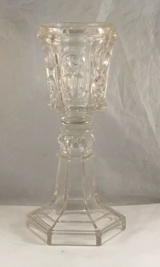 Antique Sandwich Glass Star And Punty Pattern Stand Oil Lamp Make Do Vase Goblet