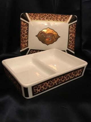 Retired 94 Lynn Chase Amazonian Jaguar 24k Gold Rectangular Divided Trinket Box