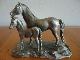 Vintage 1985 Hudson Fine Pewter Horse & Foal Figurine,  Statue,  Signed & Marked