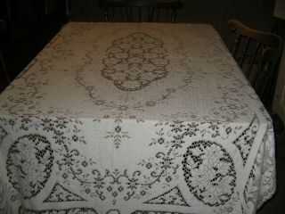 Vintage Lace Tablecloth Floral Cotton Blend Rectangle Off White 52 X96