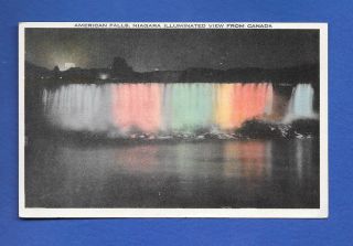 Vintage Postcard American Falls,  Niagara Illuminated View From Canada