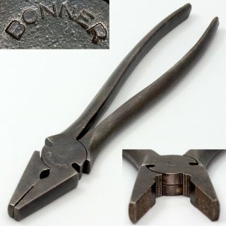 Vtg C.  1904 Bonner Usa 10 " Giant Buttons Wire - Cutting Pro Fence Pliers Rare Tool
