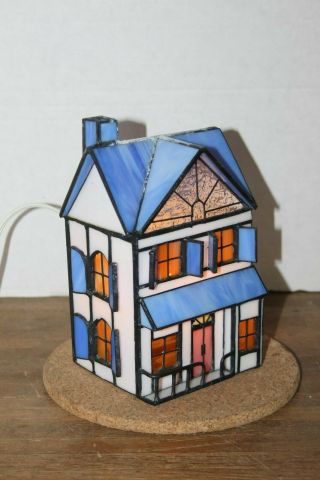 Stained Glass Blue Roof,  2 Storied House,  Table Lamp/night Light