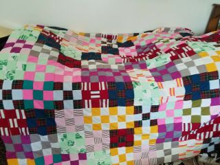 Dynamic & Colorful Vintage Home/handmade Machine Stitched Patchwork Quilt Top