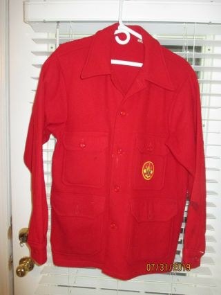 Vintage Bsa Boy Scout Red Wool Jacket Shirt - Size Adult L