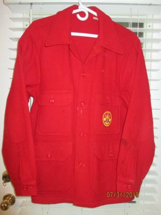 Vintage BSA Boy Scout Red Wool Jacket Shirt - Size Adult L 2