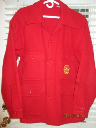 Vintage BSA Boy Scout Red Wool Jacket Shirt - Size Adult L 3
