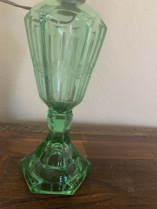 Vintage Ornate Lime Green Etched Depression Glass Lamp.