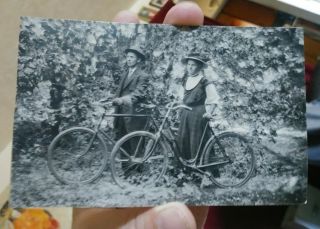 Real Photo Antique Postcard Boy Girl Man Woman Old Bicycles Lovers? Rppc