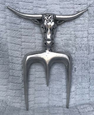 Vintage Bruce Fox Aluminum Texas Longhorn Steer Head Meat Fork Euc