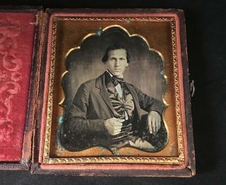 1/6 Plate Daguerreotype Of Seated Gent,  Seals Look Old,  Full Case