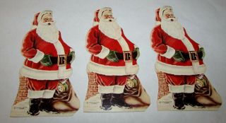 3 Vintage Bank Christmas Club Santa Claus Diecut Ads Ornaments Chicago Illinois 3