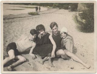 Lovely Hand - Colored Photo: 2 Beach Couples,  1920s