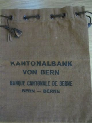 Vintage Canvas Drawstring Bank Bag Deposit Coin Money Kantonalbank Switzerland