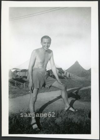 Shower Fresh Shirtless Gi Man In Shorts Bulge Vintage Gay Int Photo