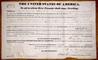 Land Grant Signed In Proxy By Martin Van Buren Jr. ,  Secretary - Chicago - 1839