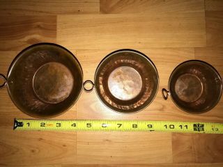 Set Of 3 Vintage Hand Hammered Copper Handled Dish Bowl Measuring Cups B34