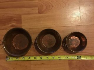 Set Of 3 VINTAGE Hand Hammered Copper Handled Dish Bowl Measuring Cups B34 8