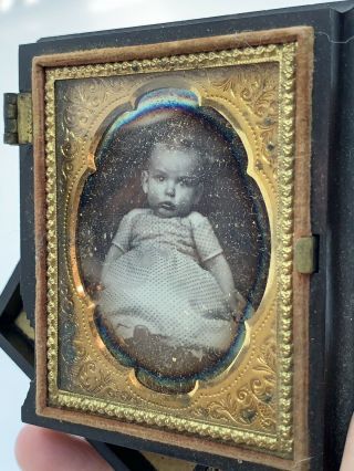 Antique 1/6 Plate Daguerreotype of Little Baby in Gutta Percha Case Provenance 2