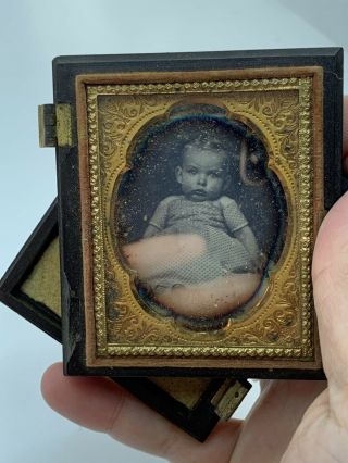 Antique 1/6 Plate Daguerreotype of Little Baby in Gutta Percha Case Provenance 5