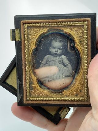 Antique 1/6 Plate Daguerreotype of Little Baby in Gutta Percha Case Provenance 6