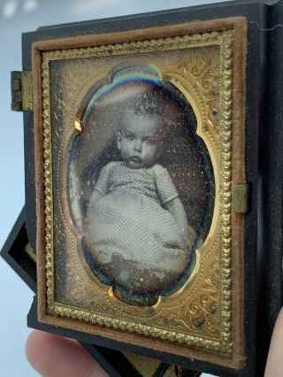 Antique 1/6 Plate Daguerreotype of Little Baby in Gutta Percha Case Provenance 7
