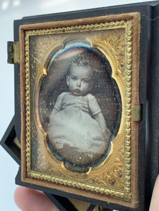Antique 1/6 Plate Daguerreotype of Little Baby in Gutta Percha Case Provenance 8