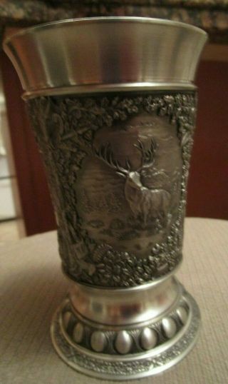 Vintage Wmf Germany Zinn Pewter Hunting Scene Chalice Cup Elk,  Wild Turkey & Dee