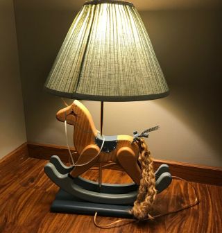 Vtg Wooden Rocking Horse Table Lamp Baby Or Children’s 1990s With Lamp Shade