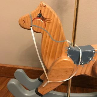 Vtg Wooden Rocking Horse Table Lamp Baby or Children’s 1990s with Lamp Shade 5