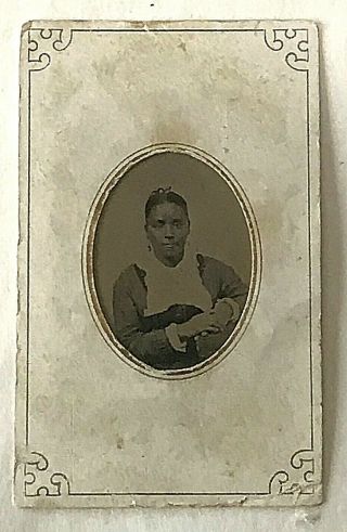 Antique Tintype Photograph African American Woman Portrait Of Lady Paper Framed
