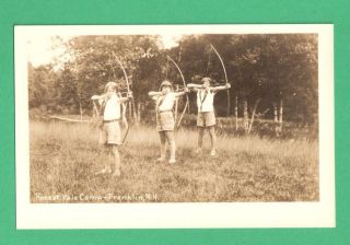 Vintage Photo Card Girls Bows Arrows Archery Forest Yale Camp Franklin,  Nh