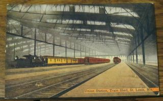 Vintage Postcard Union Station Train Shed St.  Louis Missouri Mo Railroad