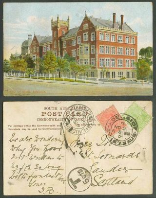Australia 1/2d Qv 1d Due 1905 Old Postcard Adelaide School Of Mines Street Scene
