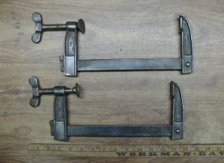 2 Antique Hartford Clamp Co.  Bar Clamps,  8 " Capacity,  Butterfly Screw Hndls,