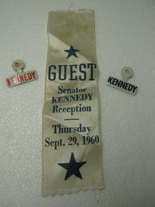Guest Senator Kennedy Reception Thursday Sept.  29,  1960 Ribbon W/2 Pins Rare